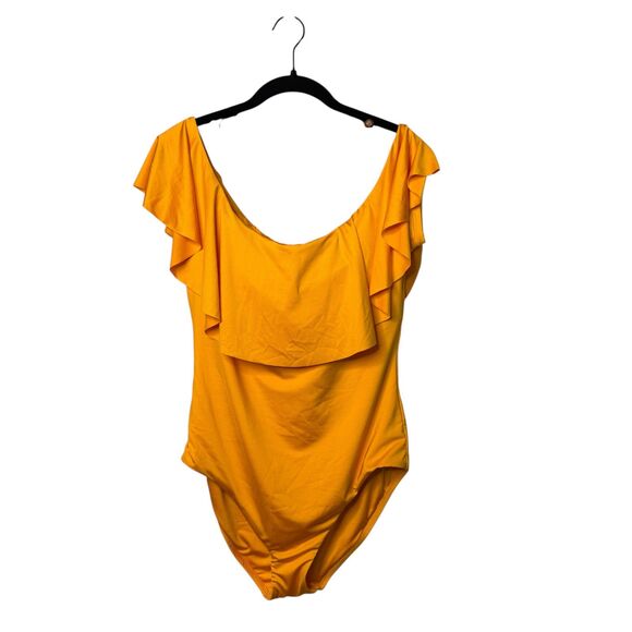 Trina Turk Other - NWT‎ Trina Turk Monaco Ruffle Mellow Yellow Ruffle Top 1 Piece Swimsuit Size 14